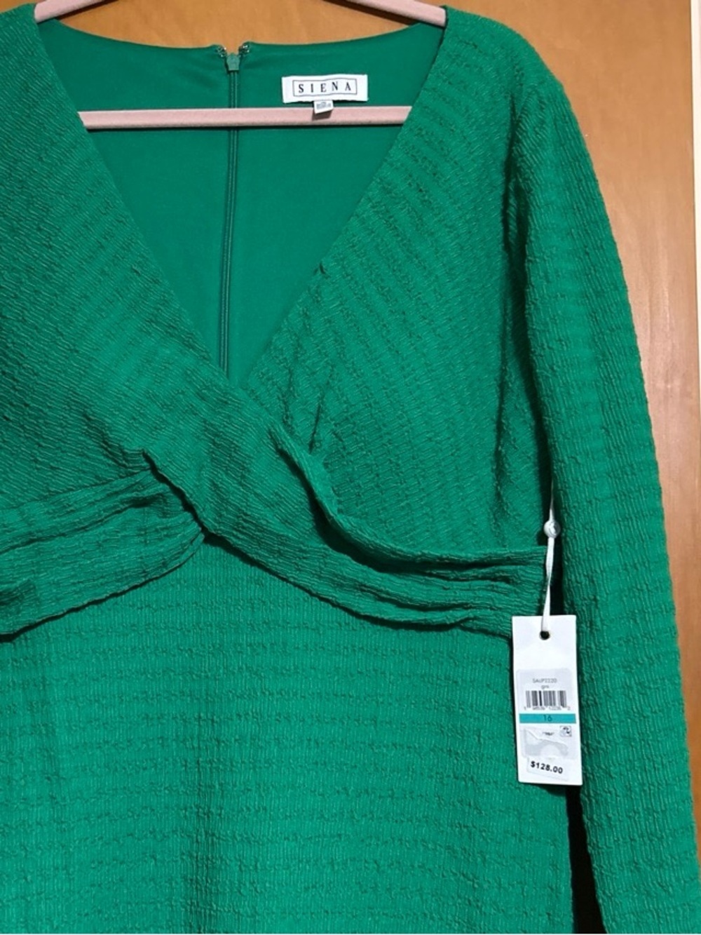 Emerald Textured V-Neck Midi Dress